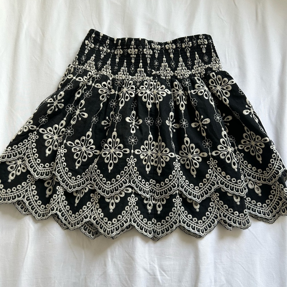 Embroidered Ruffle Mini Skirt
